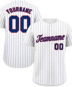 Custom White Royal-Red Stripe Fashion Authentic Baseball Jersey