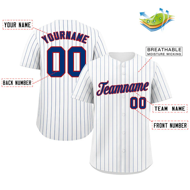Custom White Royal-Red Stripe Fashion Authentic Baseball Jersey - Image 2