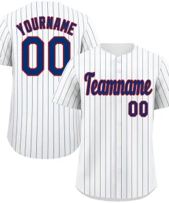 Custom White Royal-Red Stripe Fashion Authentic Baseball Jersey