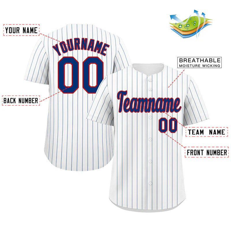 Custom White Royal-Red Stripe Fashion Authentic Baseball Jersey - Image 2