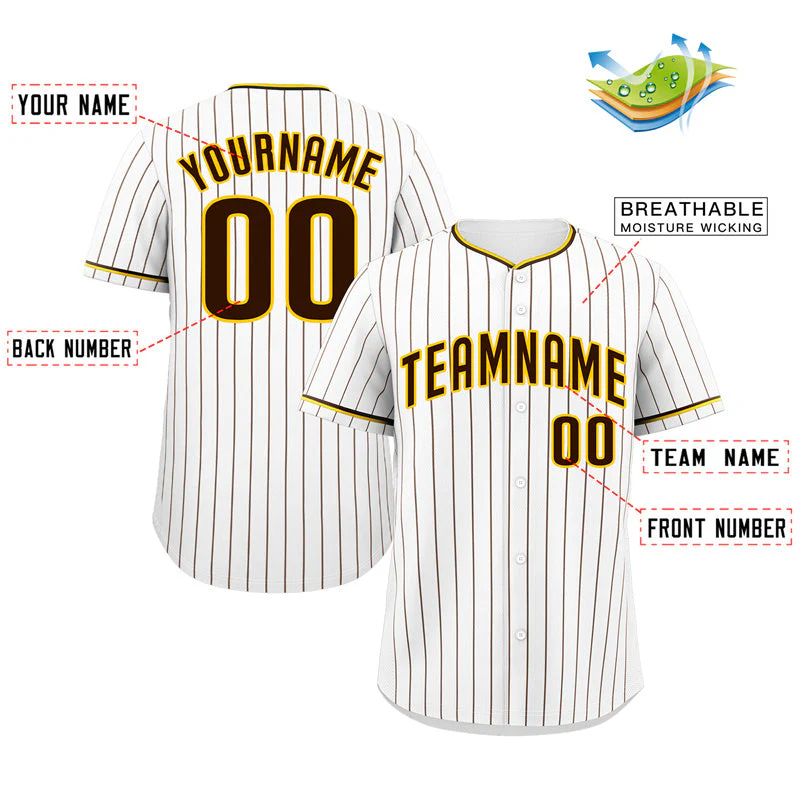 Custom White Brown-Gold Bull Stripe Fashion Authentic Baseball Jersey - Image 2