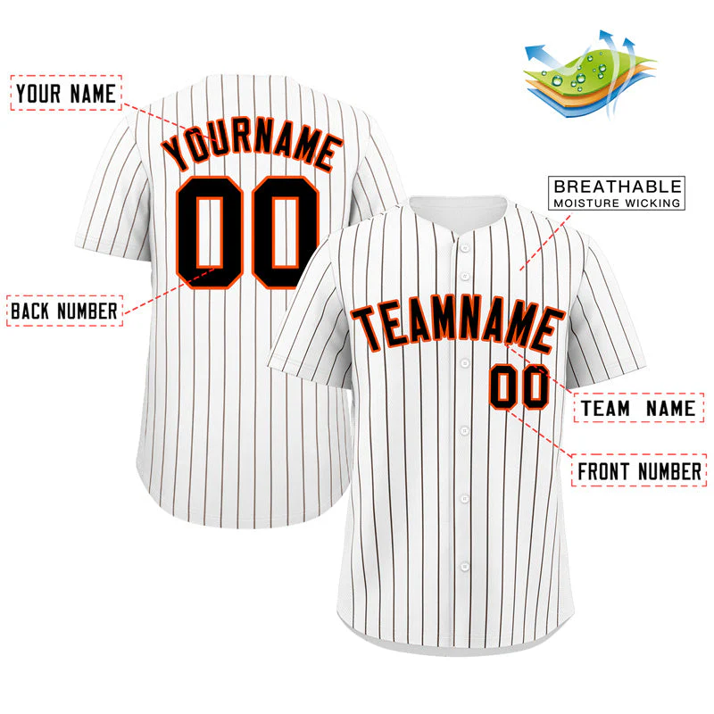 Custom White Brown-Orange Bull Stripe Fashion Authentic Baseball Jersey - Image 2