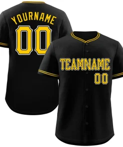 Custom Black Gold-White Classic Style Authentic Baseball Jersey