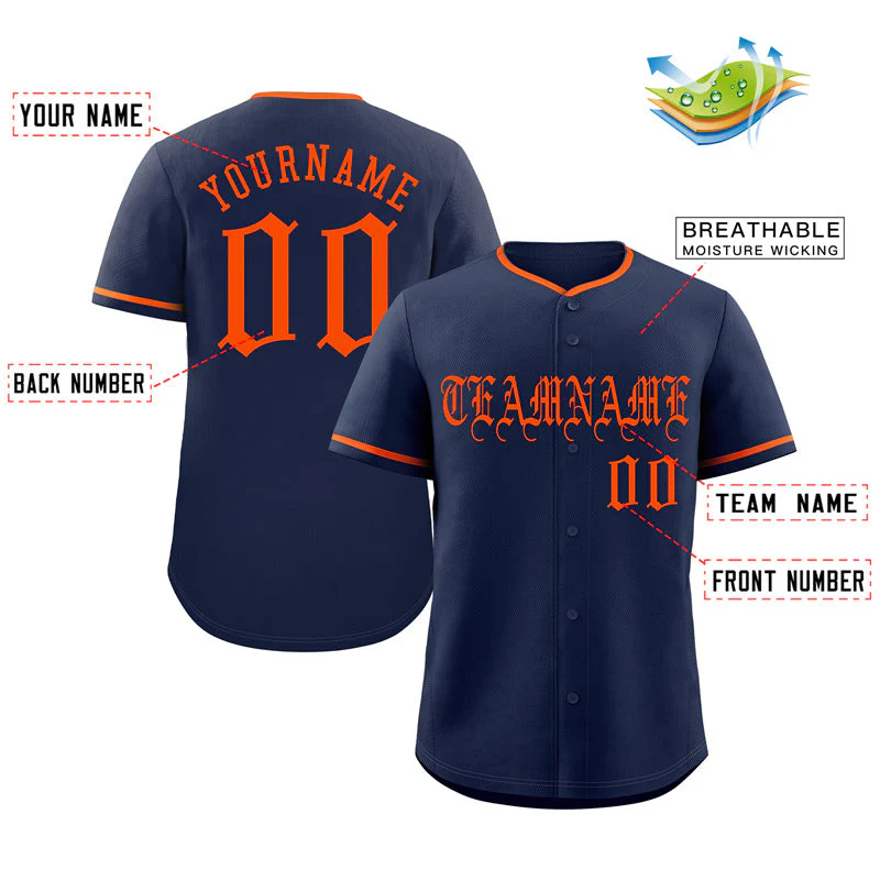 Custom Navy Orange Classic Style Authentic Baseball Jersey - Image 2
