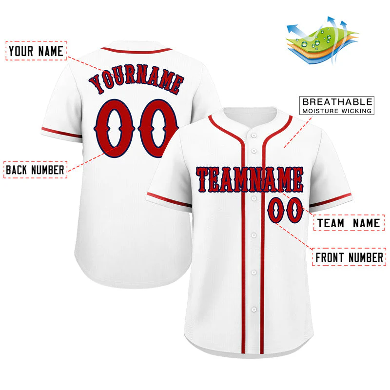 Custom White Red-Navy Classic Style Authentic Baseball Jersey - Image 2