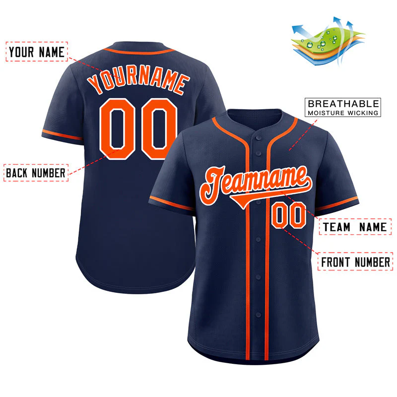 Custom Navy Orange-White Classic Style Authentic Baseball Jersey - Image 2