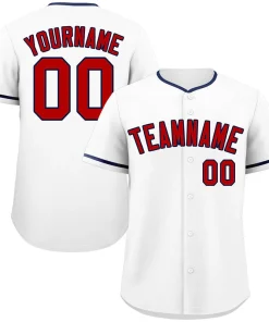 Custom White Red-Navy Classic Style Authentic Baseball Jersey