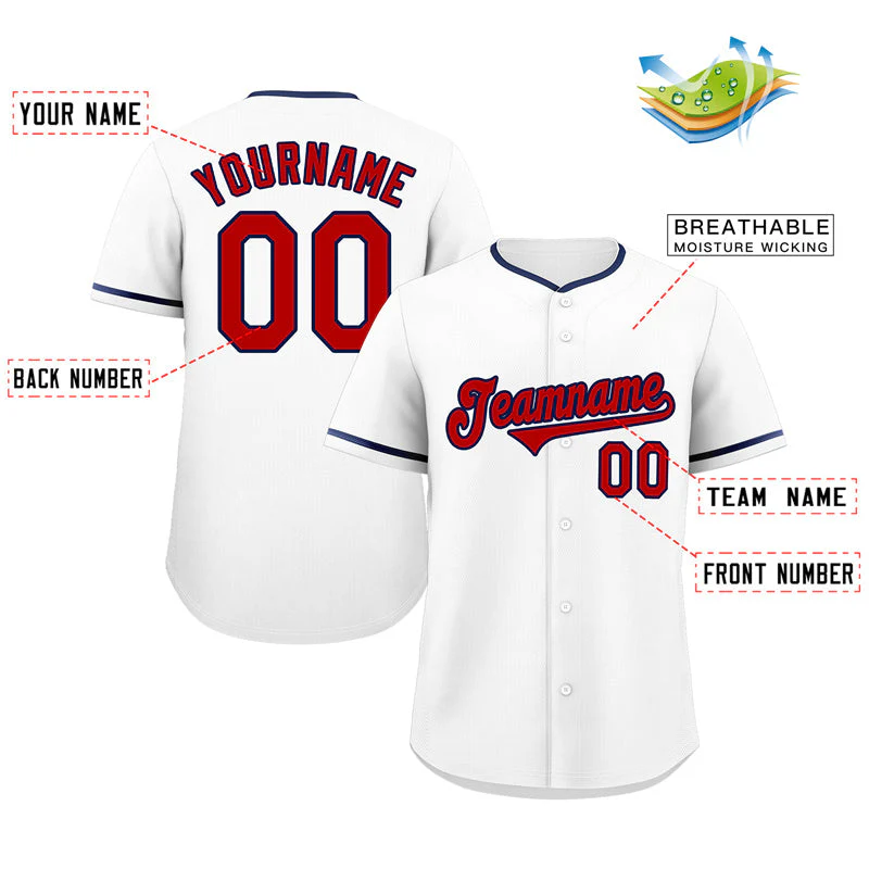 Custom White Red-Navy Classic Style Authentic Baseball Jersey - Image 2