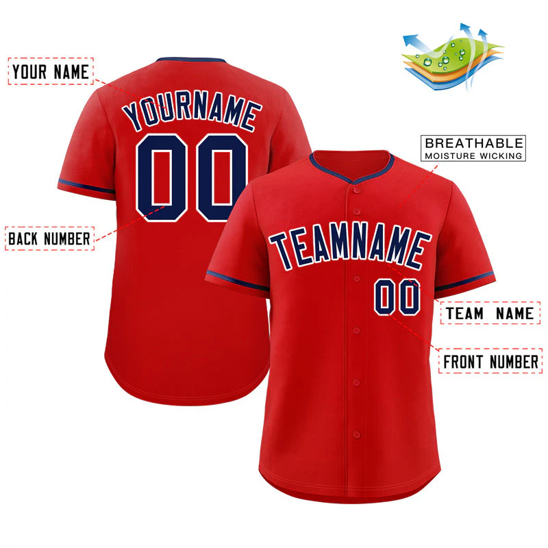 Custom Red Navy-White Classic Style Authentic Baseball Jersey - Image 2