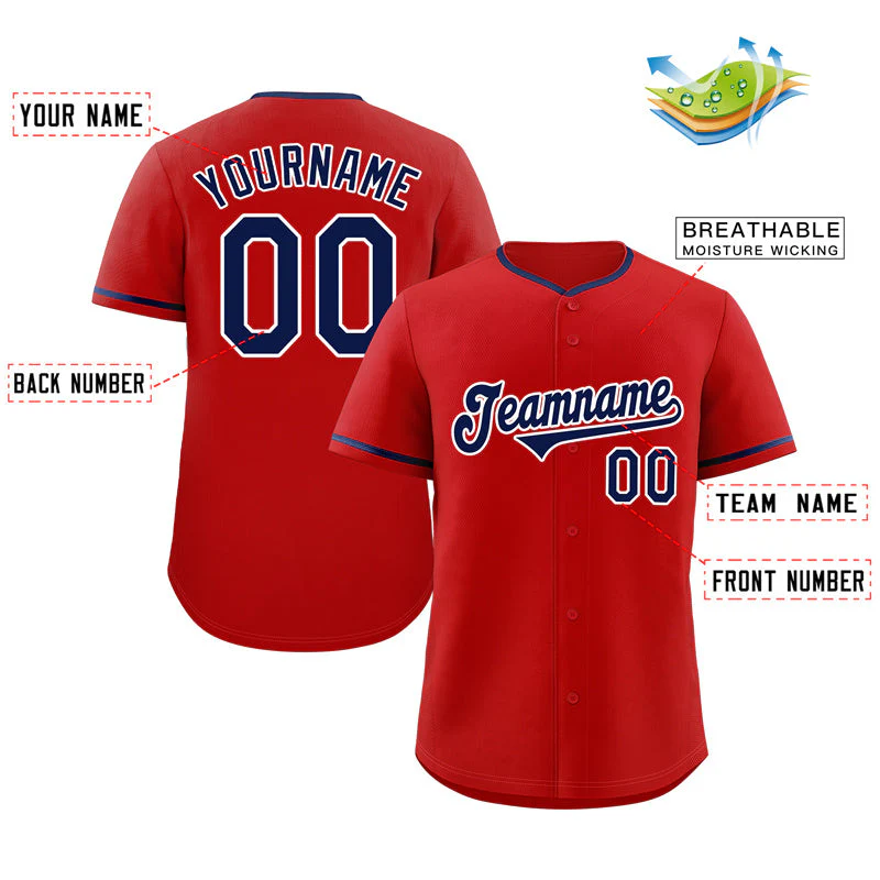 Custom Red Navy-White Classic Style Authentic Baseball Jersey - Image 2