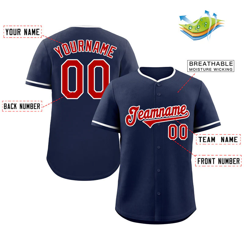 Custom Navy Red-White Classic Style Authentic Baseball Jersey - Image 2