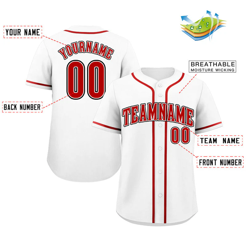 Custom White Red-Black Classic Style Authentic Baseball Jersey - Image 2