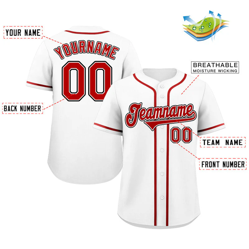 Custom White Red-Black Classic Style Authentic Baseball Jersey - Image 2