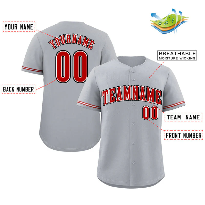 Custom Gray Red-Black Classic Style Authentic Baseball Jersey - Image 2