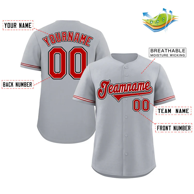 Custom Gray Red-Black Classic Style Authentic Baseball Jersey - Image 2