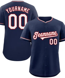 Custom Navy White-Red Classic Style Authentic Baseball Jersey