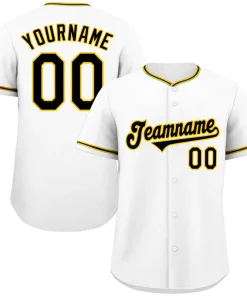 Custom White Black-Gold Classic Style Authentic Baseball Jersey