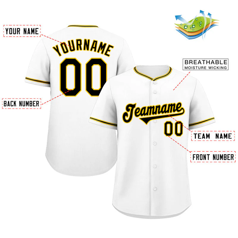 Custom White Black-Gold Classic Style Authentic Baseball Jersey - Image 2