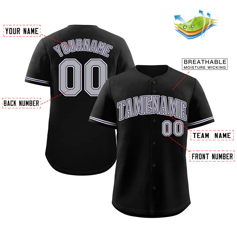 Custom Black Gray-Purple Classic Style Authentic Baseball Jersey - Image 2