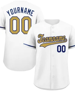 Custom White Old Gold-Navy Classic Style Authentic Baseball Jersey