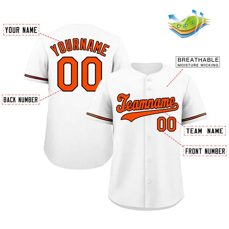 Custom White Orange-Black Classic Style Authentic Baseball Jersey - Image 2