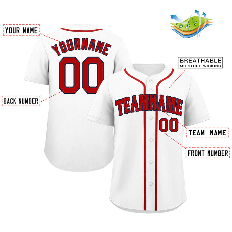 Custom White Red-Navy Classic Style Authentic Baseball Jersey - Image 2