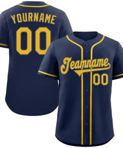Custom Navy Yellow-Light Blue Classic Style Authentic Baseball Jersey