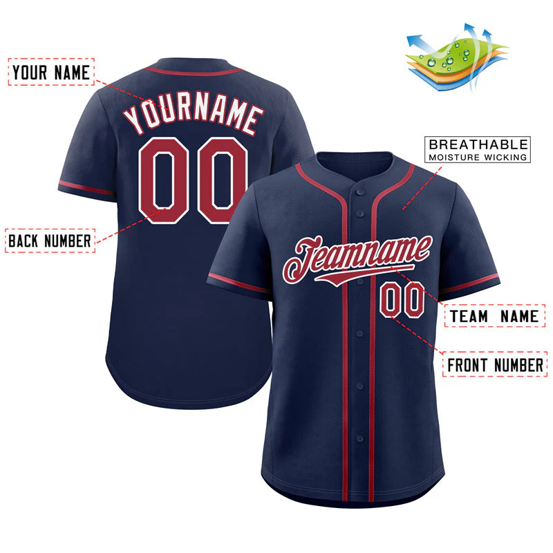 Custom Navy Red-White Classic Style Authentic Baseball Jersey - Image 2