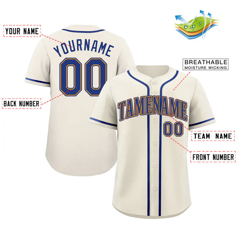 Custom Cream Royal-Gold Classic Style Authentic Baseball Jersey - Image 2