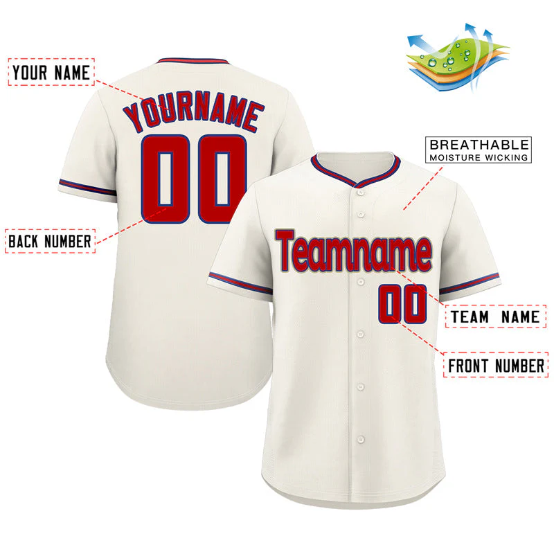 Custom Cream Red-Royal Classic Style Authentic Baseball Jersey - Image 2