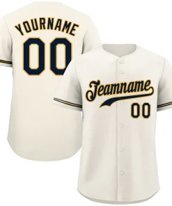 Custom Cream Navy-Gold Classic Style Authentic Baseball Jersey