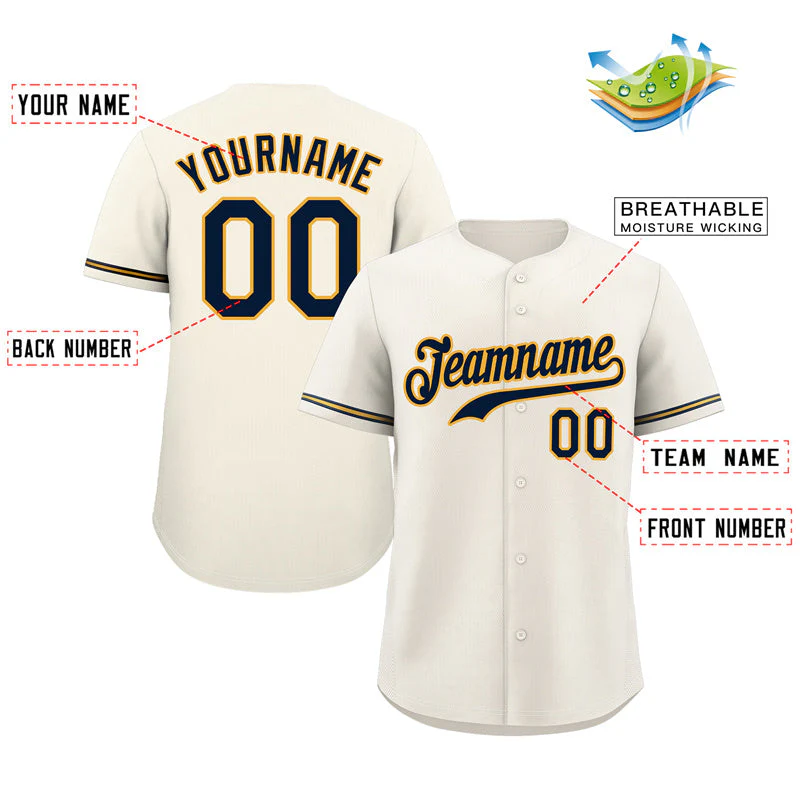 Custom Cream Navy-Gold Classic Style Authentic Baseball Jersey - Image 2