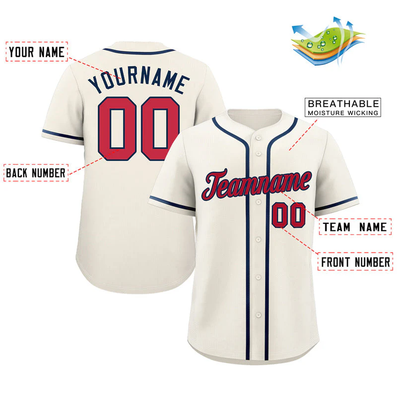 Custom Cream Red-Navy Classic Style Authentic Baseball Jersey - Image 2