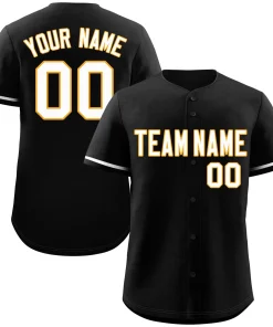 Custom Black White-Yellow Classic Style Authentic Baseball Jersey