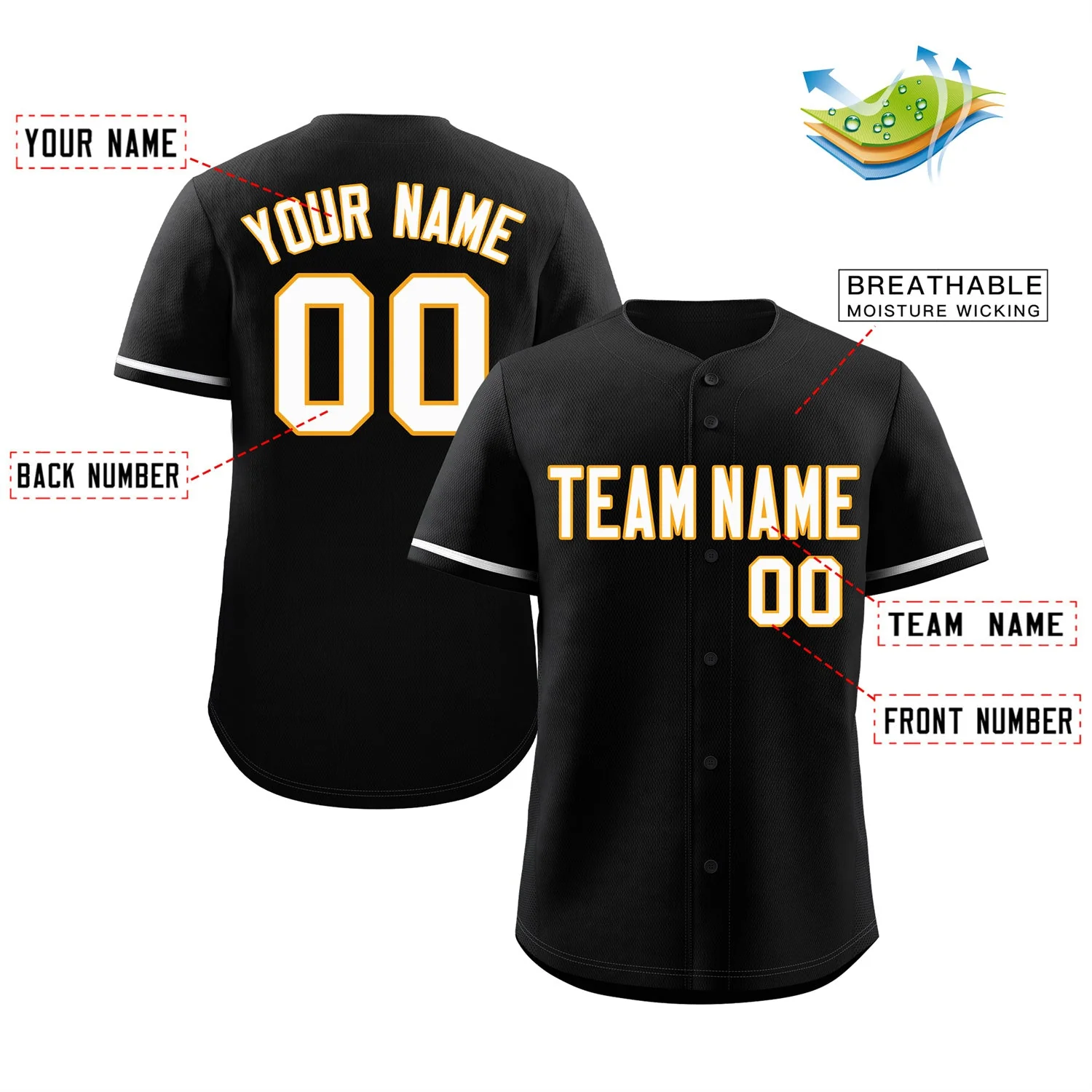 Custom Black White-Yellow Classic Style Authentic Baseball Jersey - Image 2