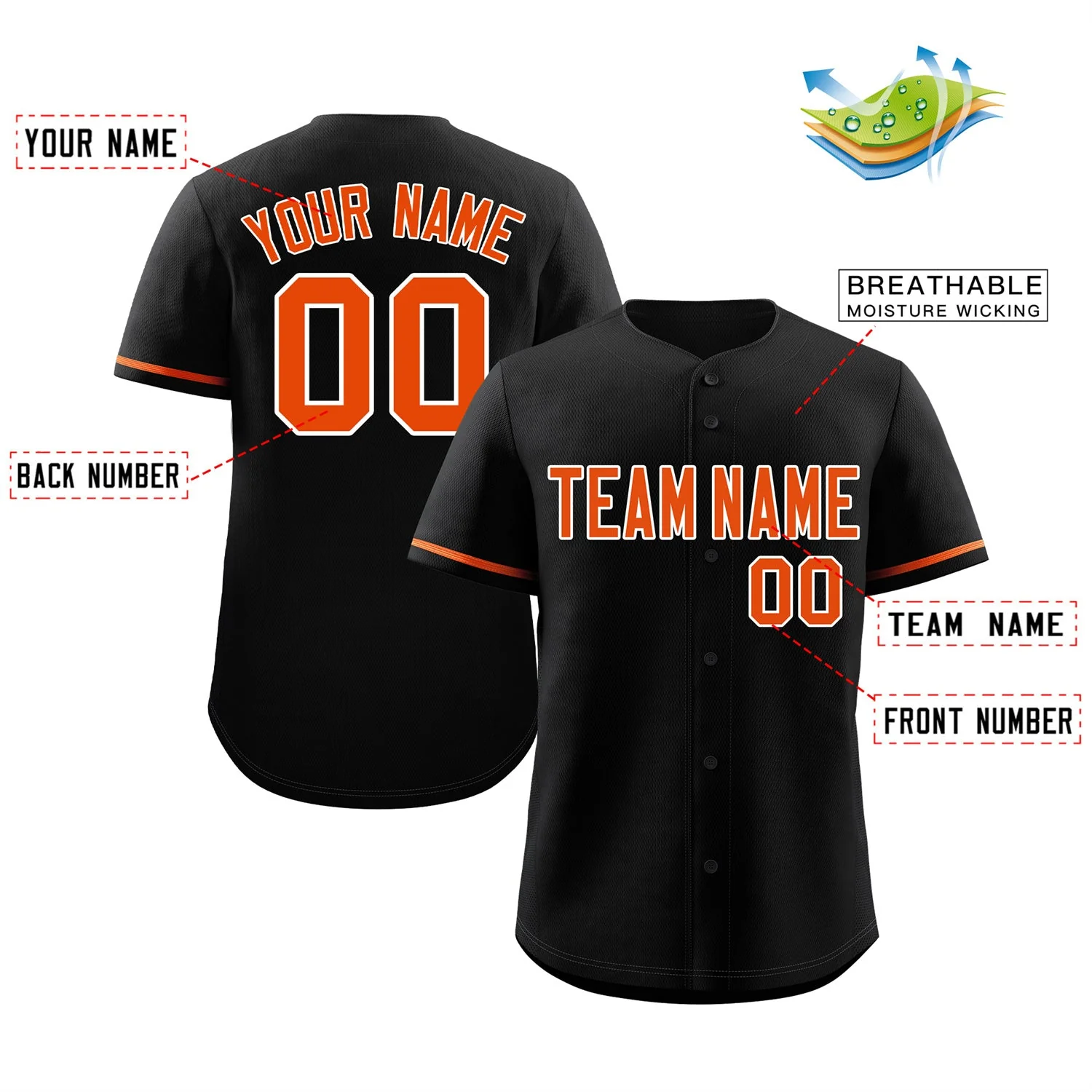 Custom Black Orange-White Classic Style Authentic Baseball Jersey - Image 2