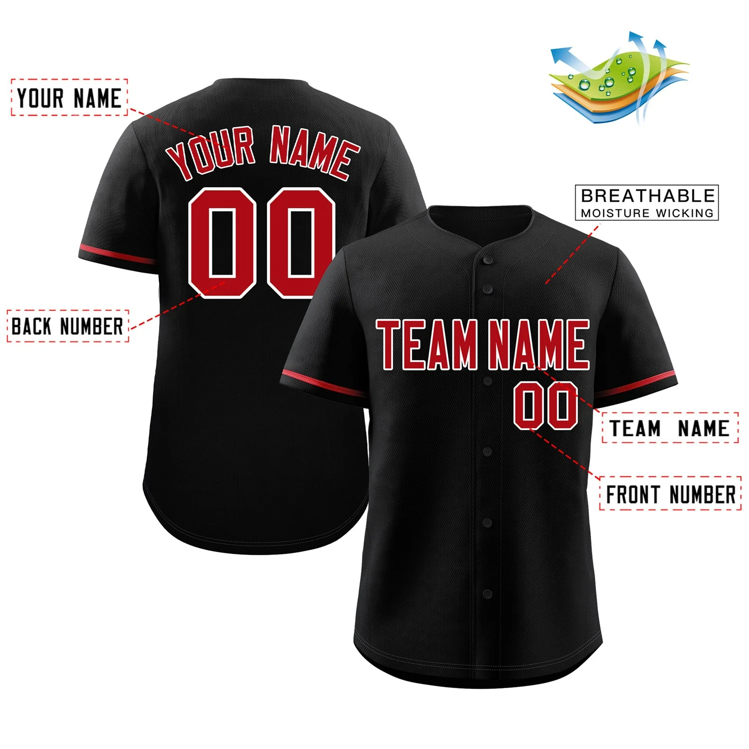 Custom Black Red-White Classic Style Authentic Baseball Jersey - Image 2