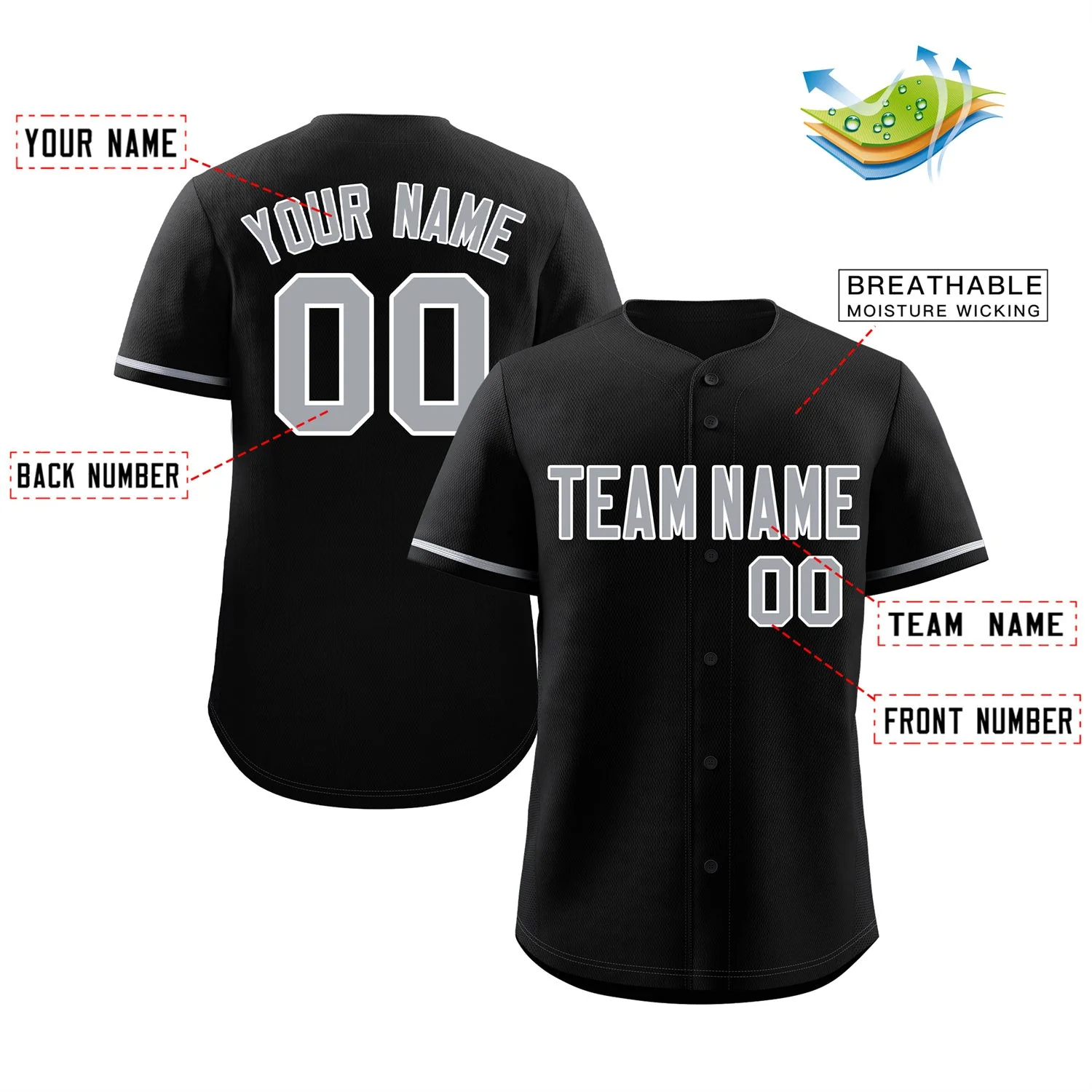 Custom Black Gray-White Classic Style Authentic Baseball Jersey - Image 2