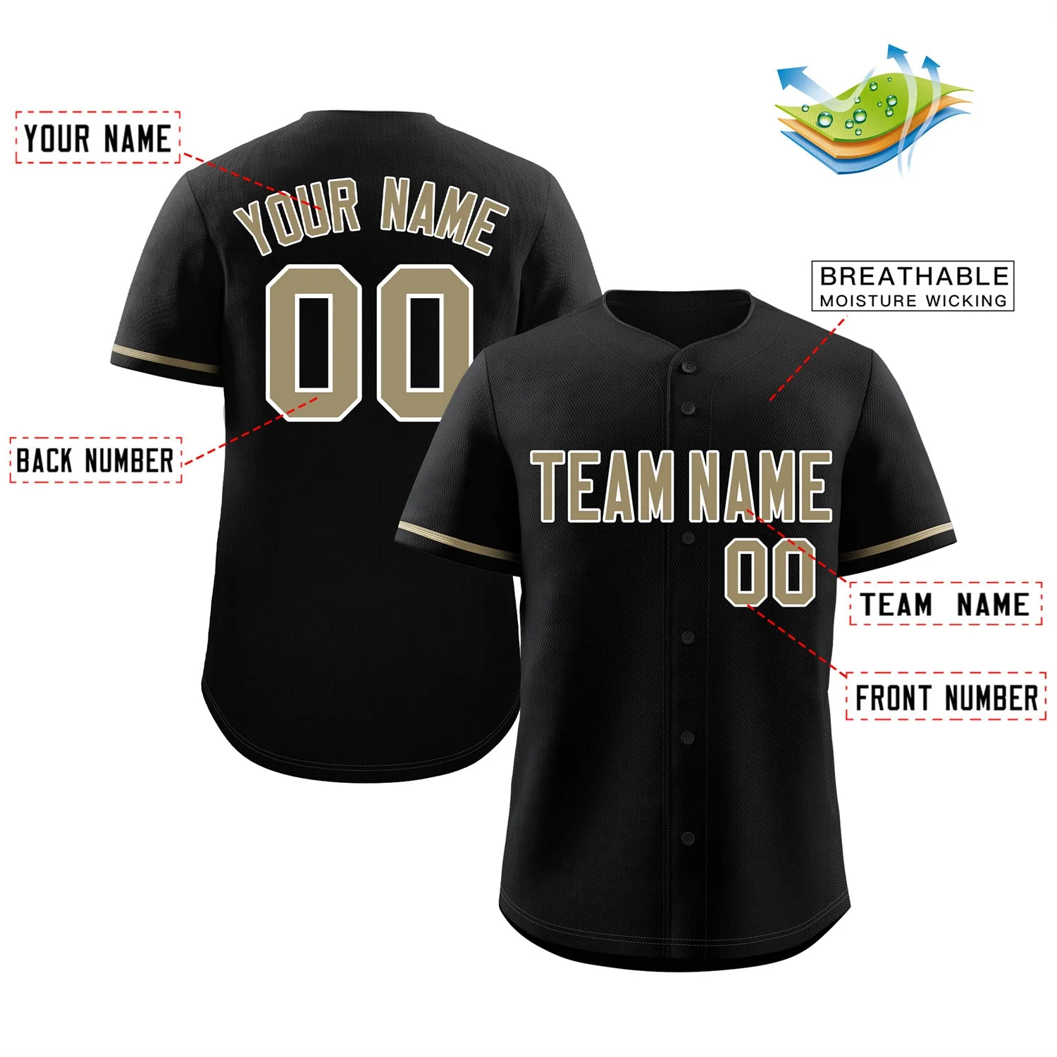 Custom Black Old Gold-White Classic Style Authentic Baseball Jersey - Image 2