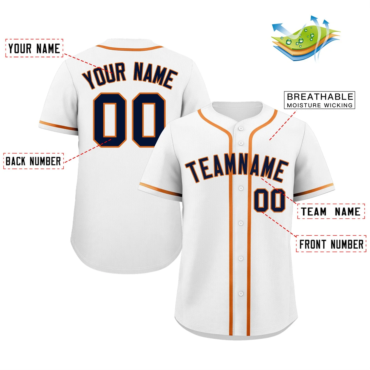 Custom White Navy-Orange Classic Style Authentic Baseball Jersey - Image 2
