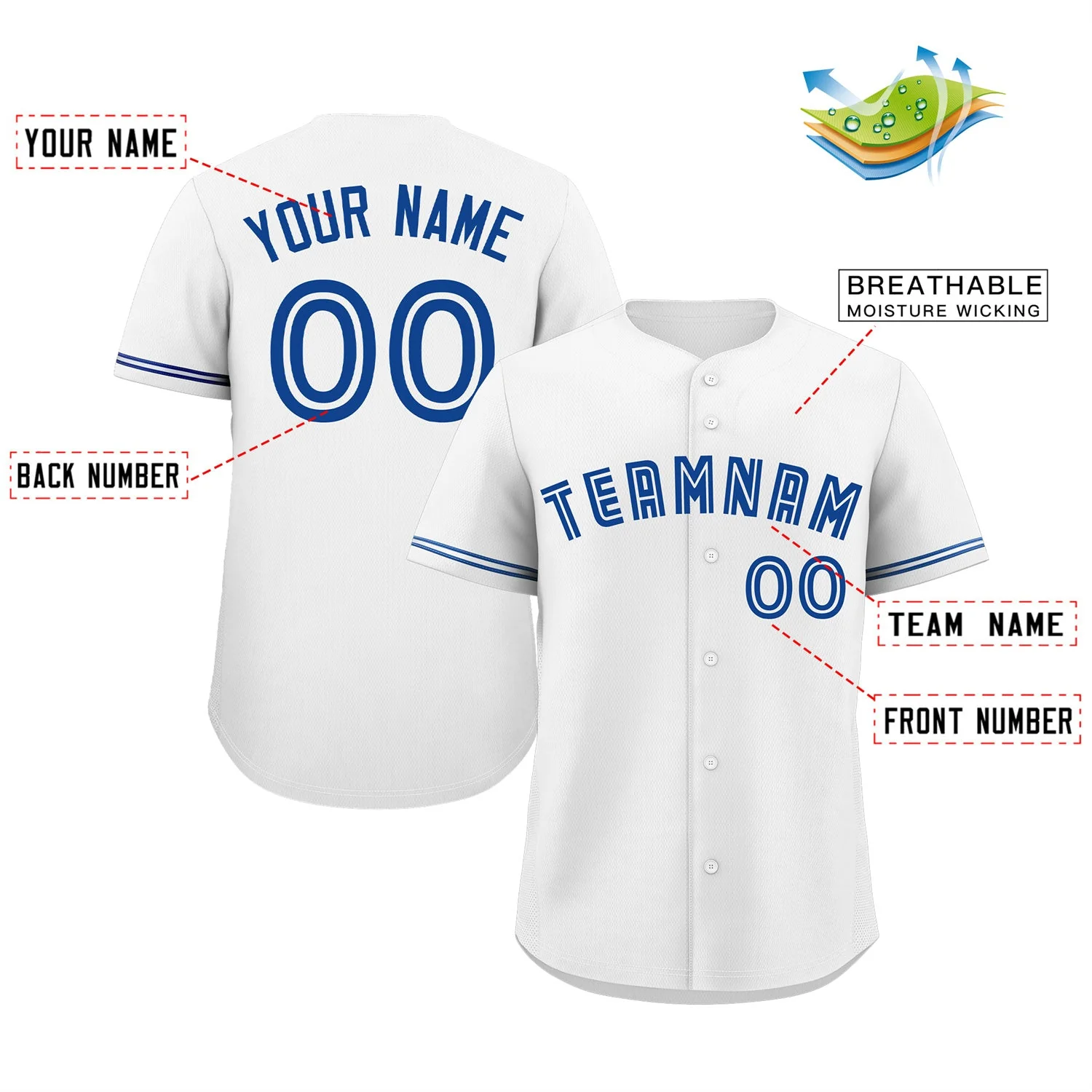 Custom White Royal Classic Style Authentic Baseball Jersey - Image 2