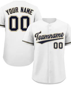 Custom White Navy-Old Gold Classic Style Authentic Baseball Jersey