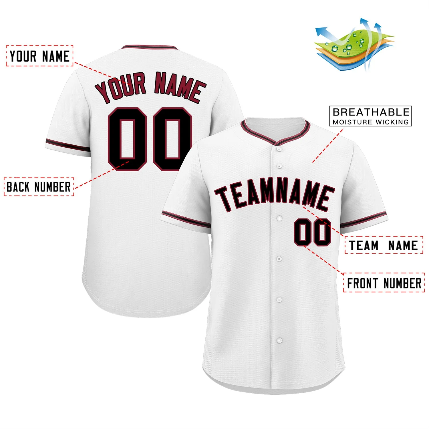 Custom White Black-Crimson Classic Style Authentic Baseball Jersey - Image 2
