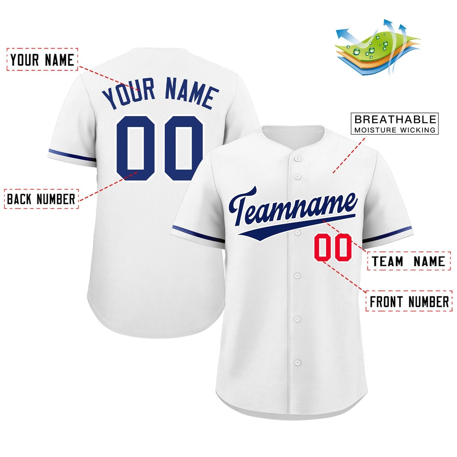 Custom White Royal-Red Classic Style Authentic Baseball Jersey - Image 2