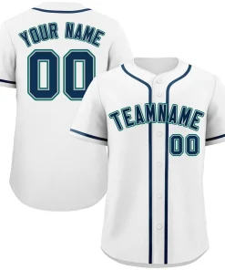 Custom White Navy-Aqua Classic Style Authentic Baseball Jersey