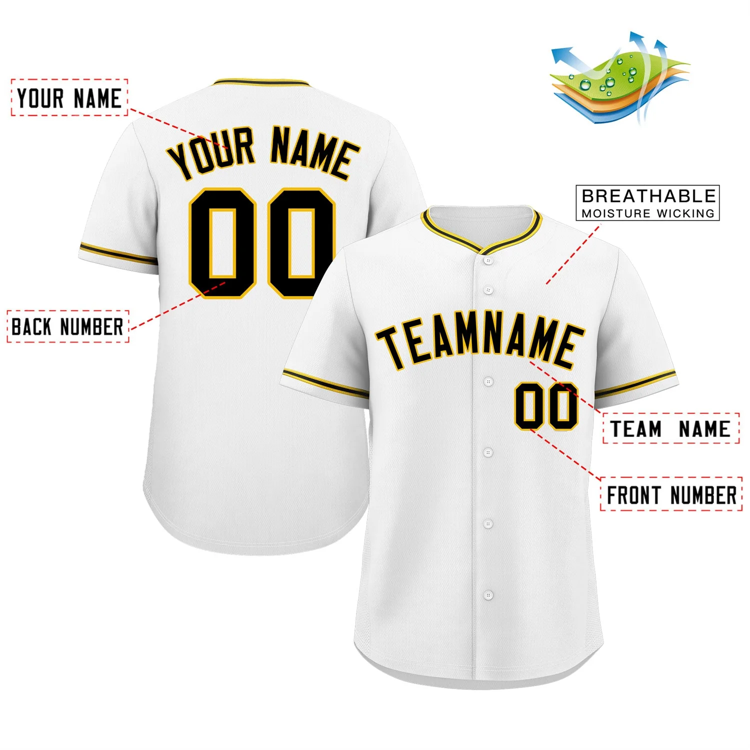 Custom White Black-Gold Classic Style Authentic Baseball Jersey - Image 2