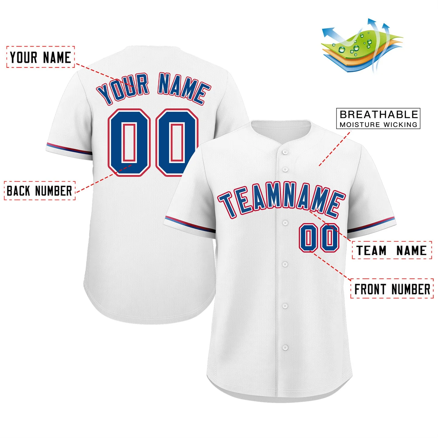 Custom White Royal-Red Classic Style Authentic Baseball Jersey - Image 2