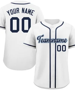 Custom White Navy-Aqua Classic Style Authentic Baseball Jersey
