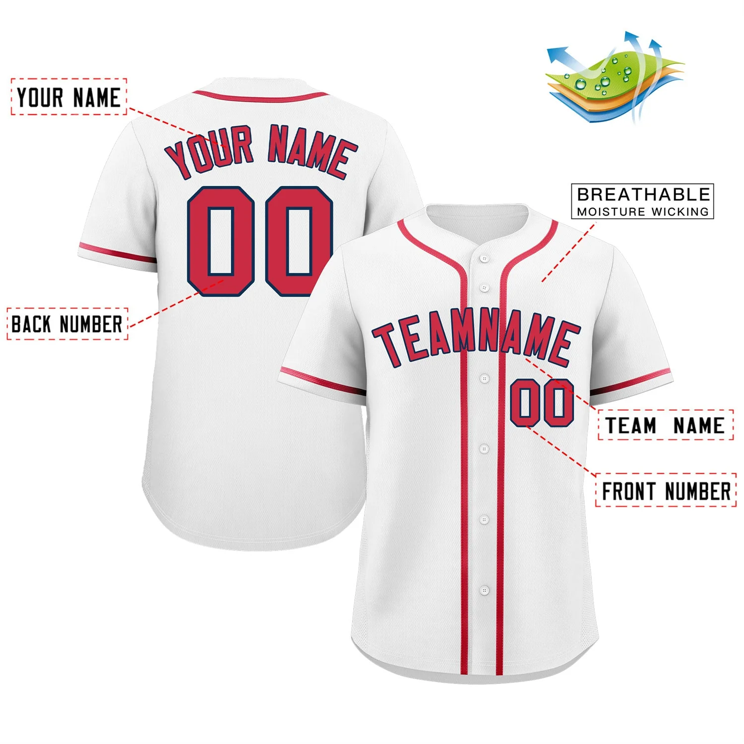 Custom White Red-Navy Classic Style Authentic Baseball Jersey - Image 2