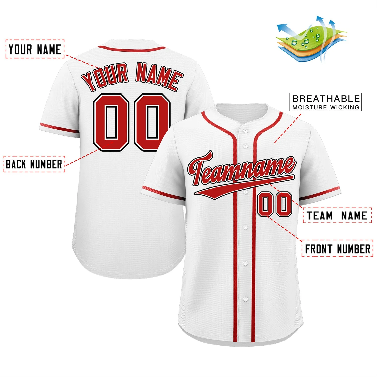 Custom White Red-Black Classic Style Authentic Baseball Jersey - Image 2